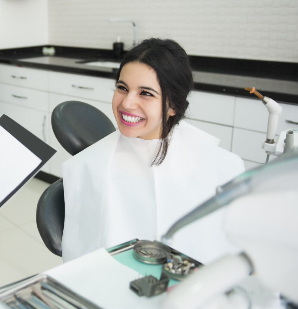 Patient in a dental chair getting ready for an oral and dental health check up